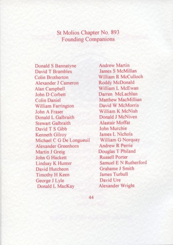 Founding Members List of Arran St Molios Royal Arch Chapter No 893