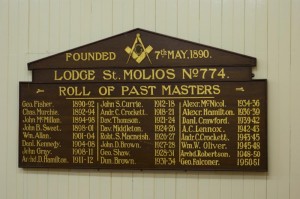 Roll of Past Masters of Lodge St Molios No 774 Masonic Lodge on Arran
